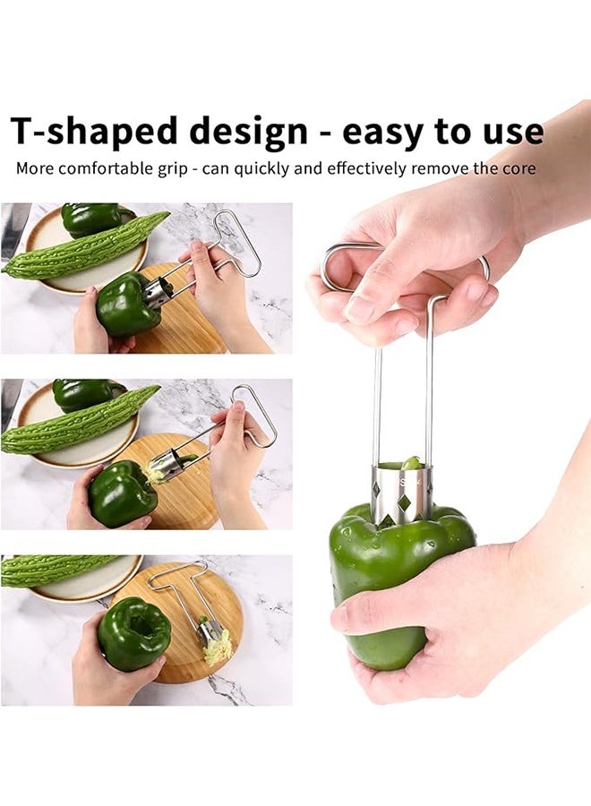 Red Bell Pepper Seed Corer, Upgraded T Shaped Vegetable and Fruit Corer Stainless Steel Tomato Apple Seed Remover Tool Practical Kitchen Gadget for Removing Fruit & Vegetable Cores - Image 3
